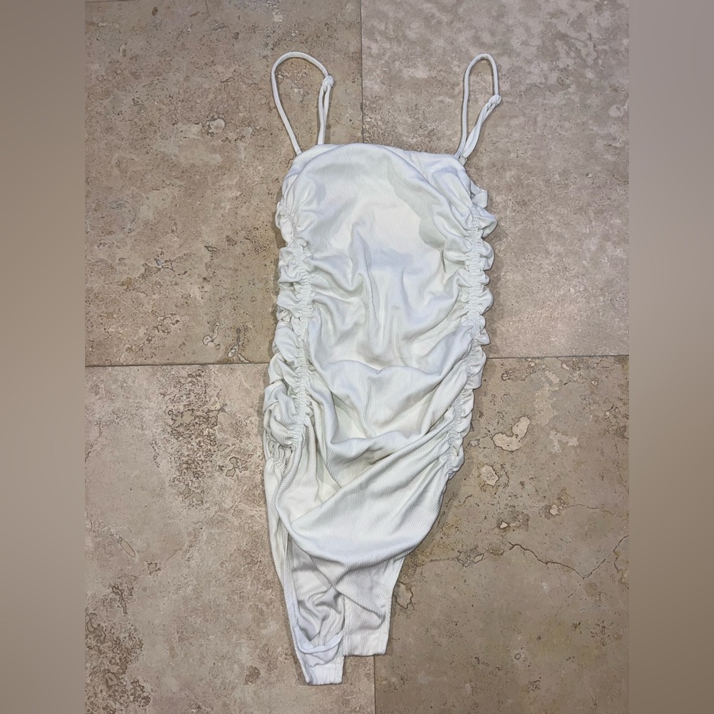 Free People White Ruched Bodysuit Size S